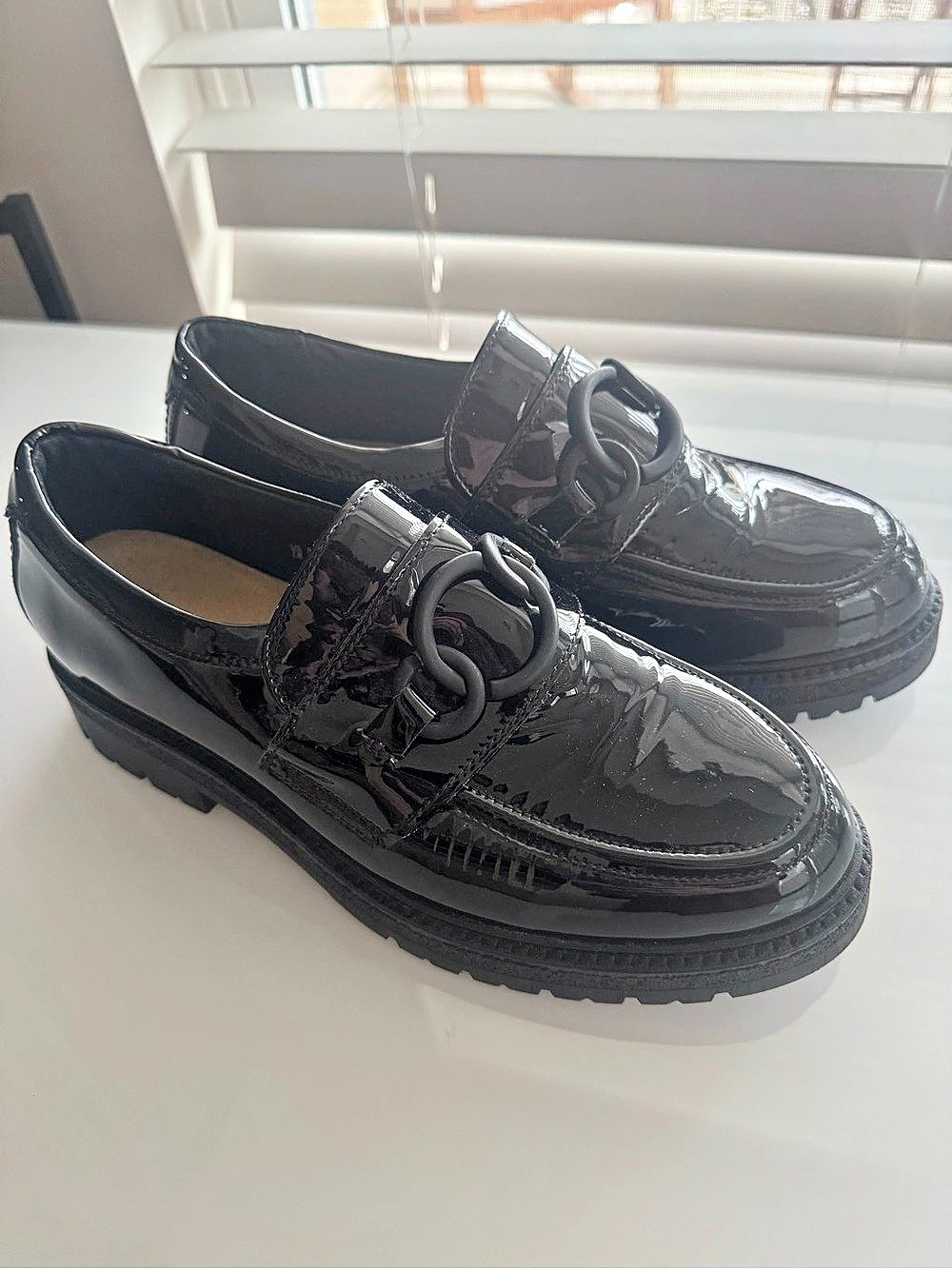Naot Fremont Black Patent Chain Loafers US 8 EU 39